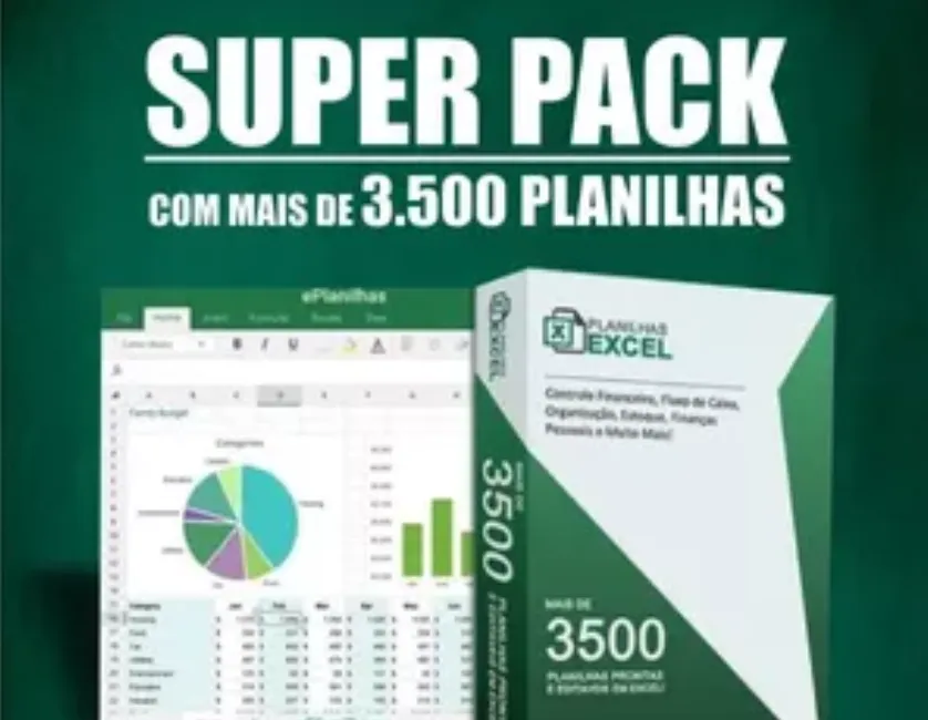 Capa: Super Pack 3500+ Planilhas Excel: Baixar Agora!
